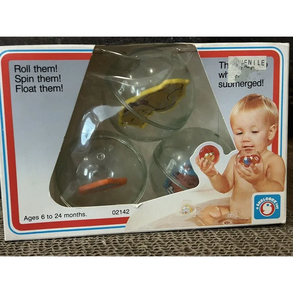 VTG Sealed 1985 Shelcore 3 Pack Spinning Plastic Animal Bubbles Ball Bath Toys